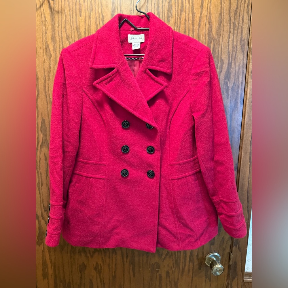 St. John's Bay Red Wool Pea Coat Classic Design